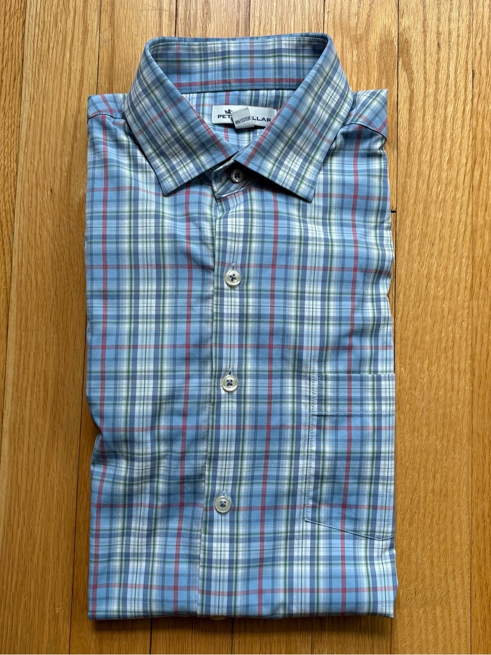 Peter Millar Crown Comfort Mens Long Sleeve Performance Shirt Medium Blue Plaid